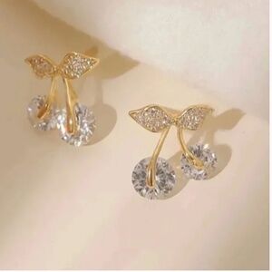 ✨ FREE Cherry Fruit Rhinestone Shine Peasant Minimal Modern Boho Earrings